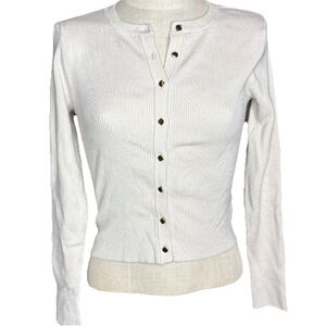 Marled Cream Ribbed Button Cardigan